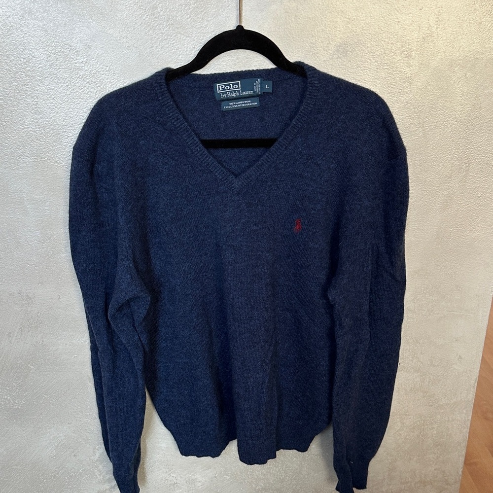Polo Ralph Lauren Men's Deep Blue V-Neck Sweater sz large